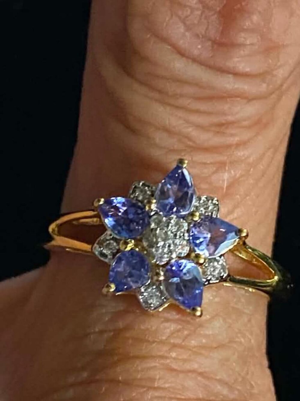 .925 Natural Tanzanite Flower Ring Cubic zirconia Sterling Silver Gold Plated